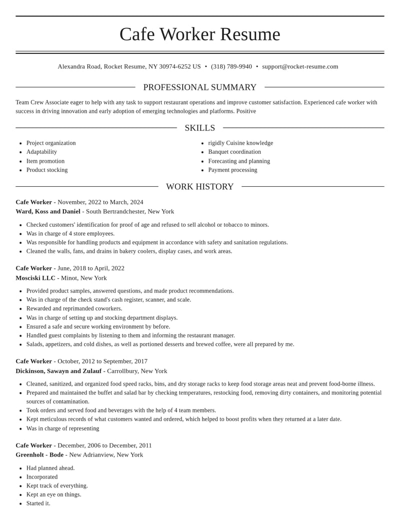 cafe worker food and beverage resume elegant template 2 ele