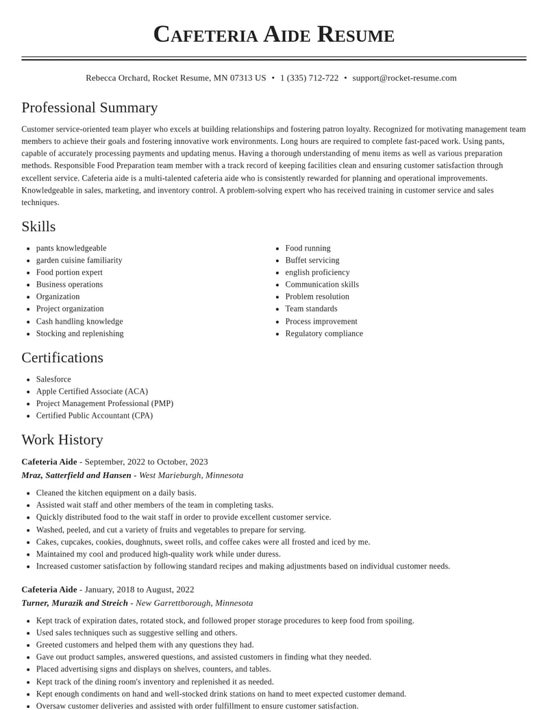 cafeteria aide food and beverage resume classic template 2 cla