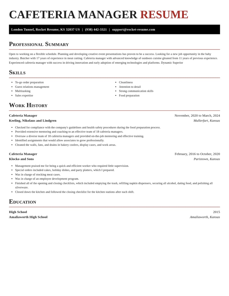 cafeteria manager food and beverage resume exquisite template 0 exq