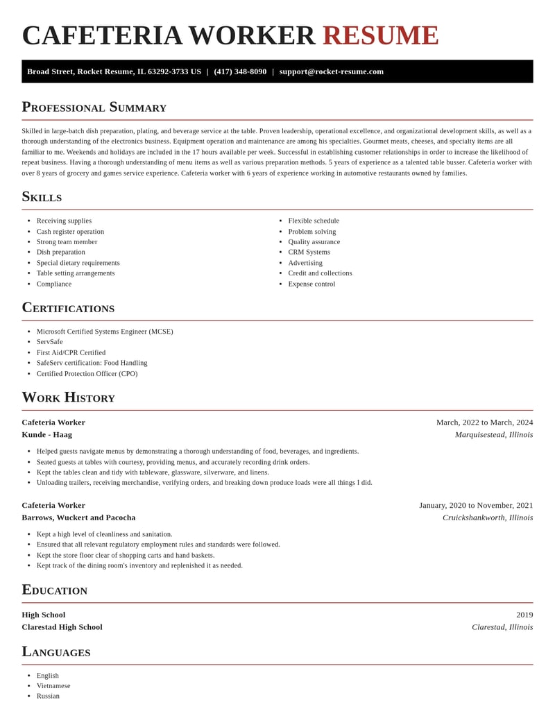 cafeteria worker food and beverage resume exquisite template 0 exq