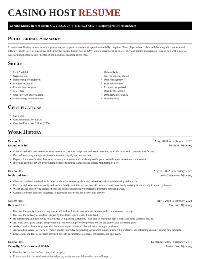 casino host food and beverage resume exquisite template 2 exq