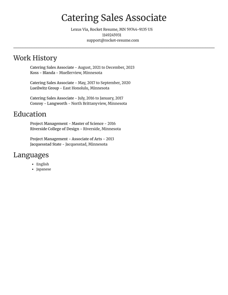 catering sales associate food and beverage resume focal point template 1 foc