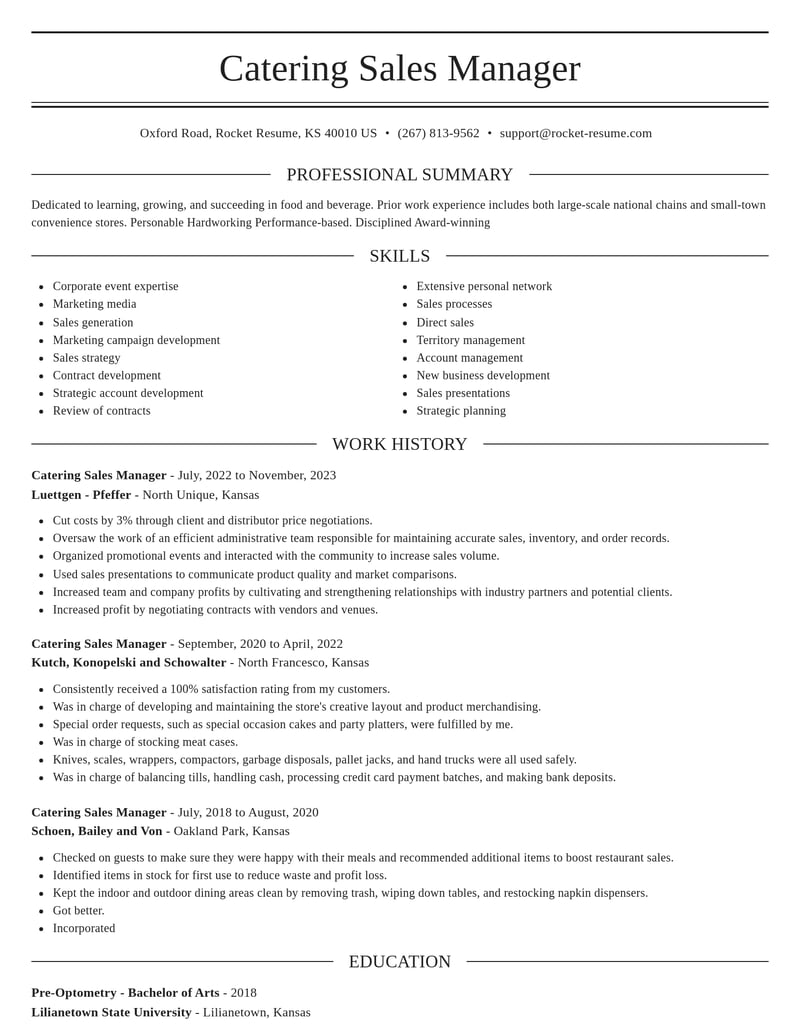 catering sales manager food and beverage resume elegant template 1 ele