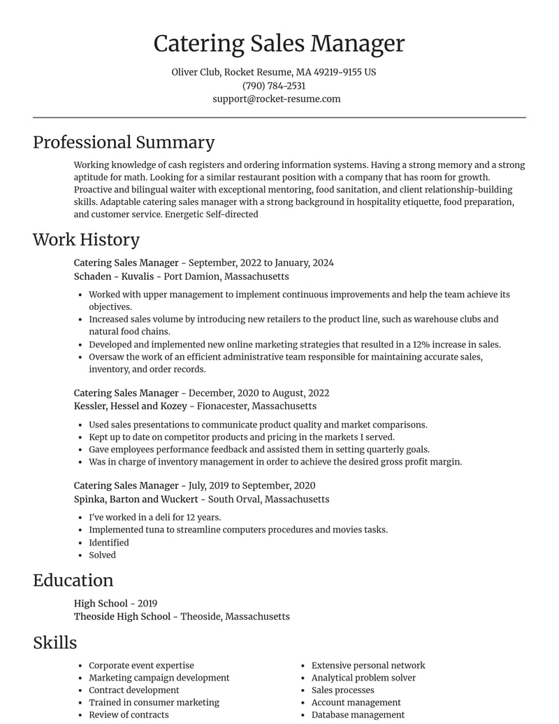 catering sales manager food and beverage resume focal point template 1 foc
