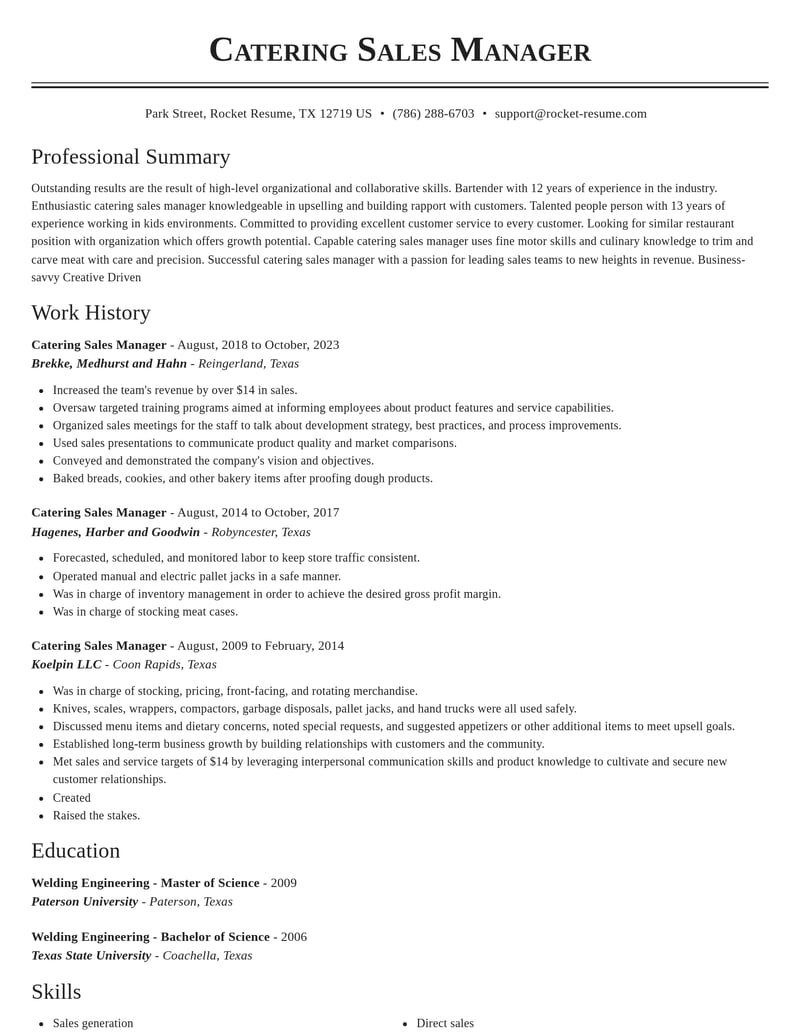 catering sales manager food and beverage resume classic template 2 cla