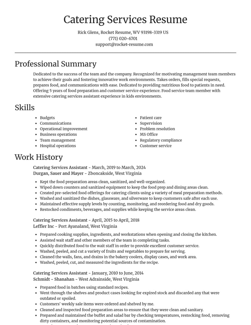 catering services assistant food and beverage resume focal point template 0 foc