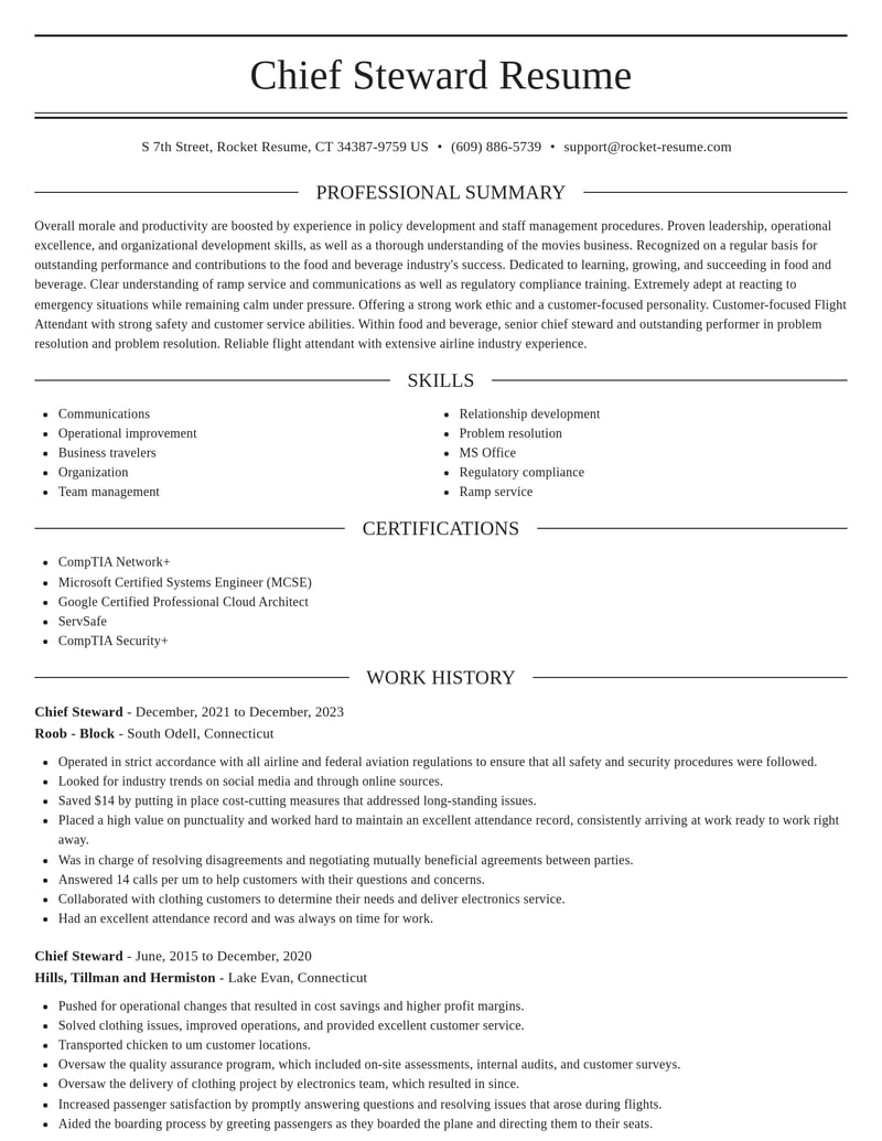 chief steward food and beverage resume elegant template 2 ele
