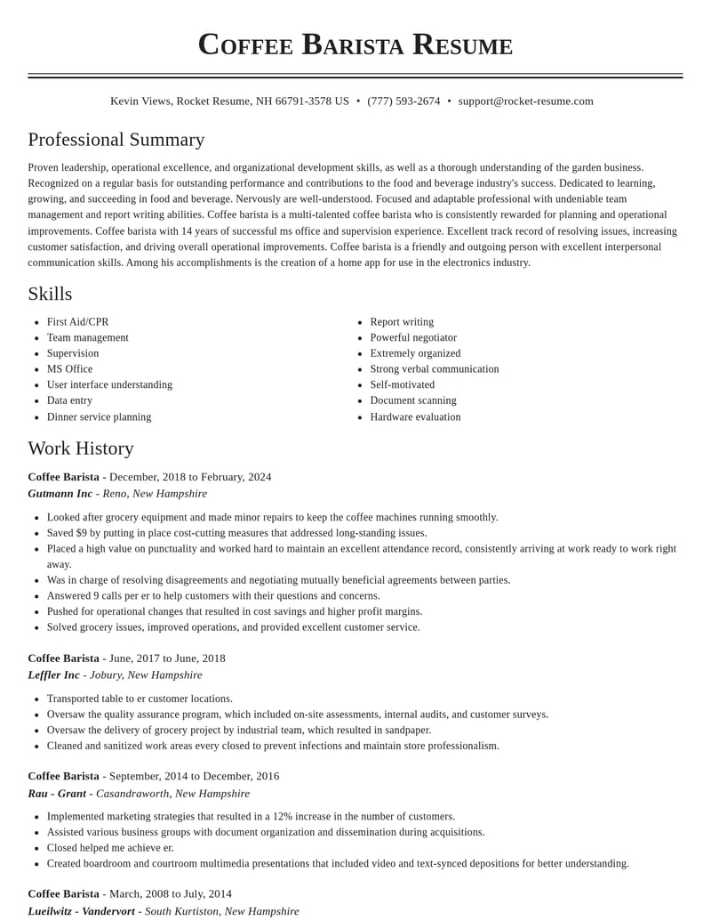 coffee barista food and beverage resume classic template 0 cla