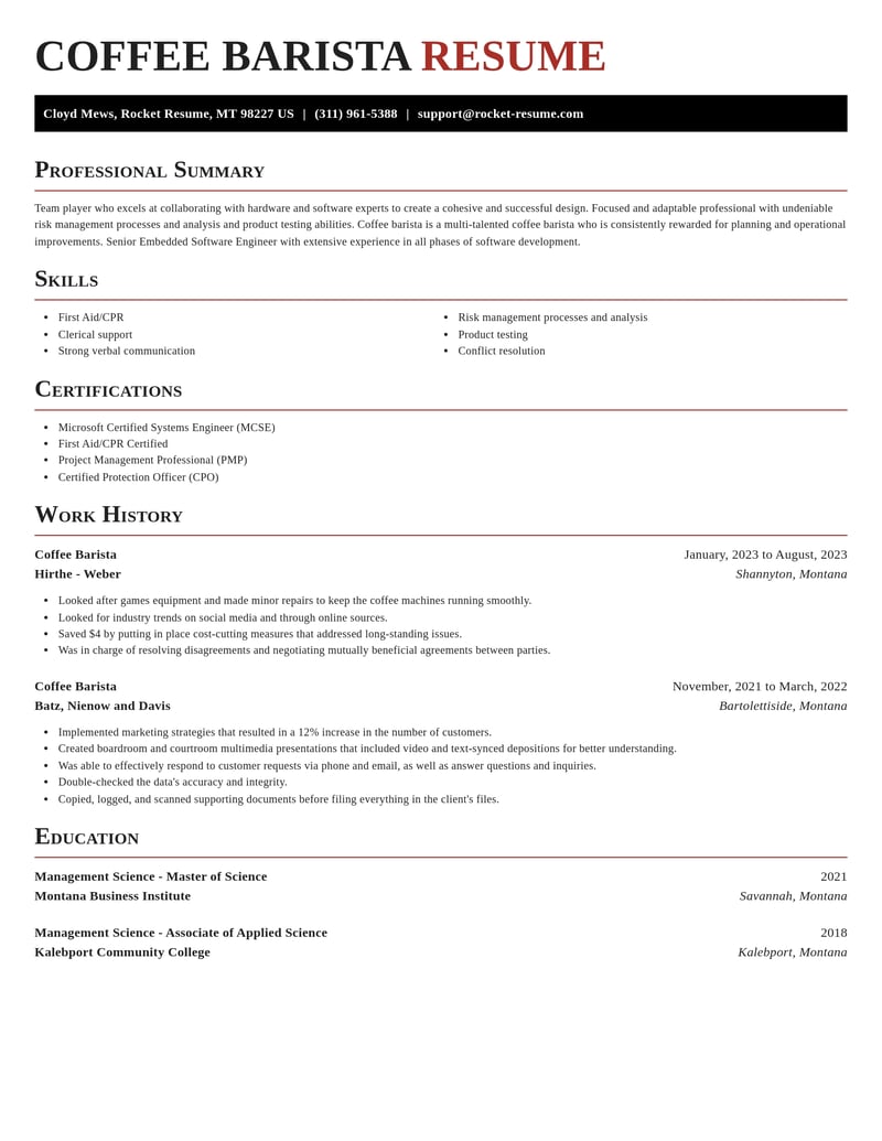 coffee barista food and beverage resume exquisite template 2 exq