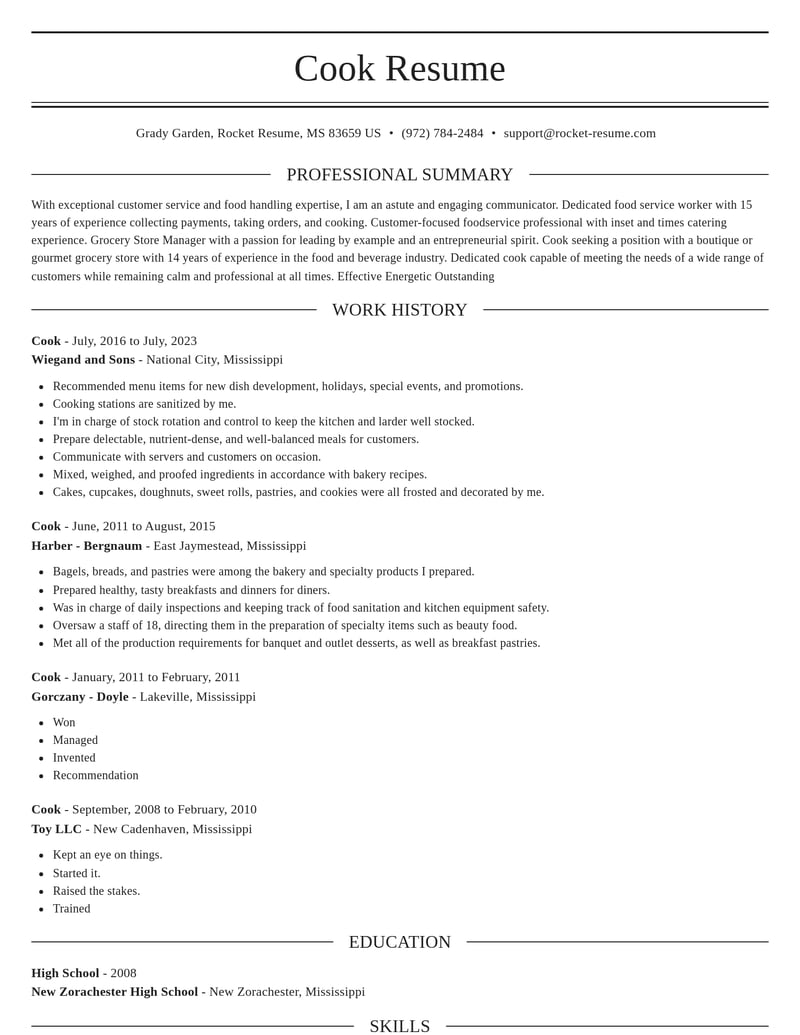 cook food and beverage resume elegant template 0 ele