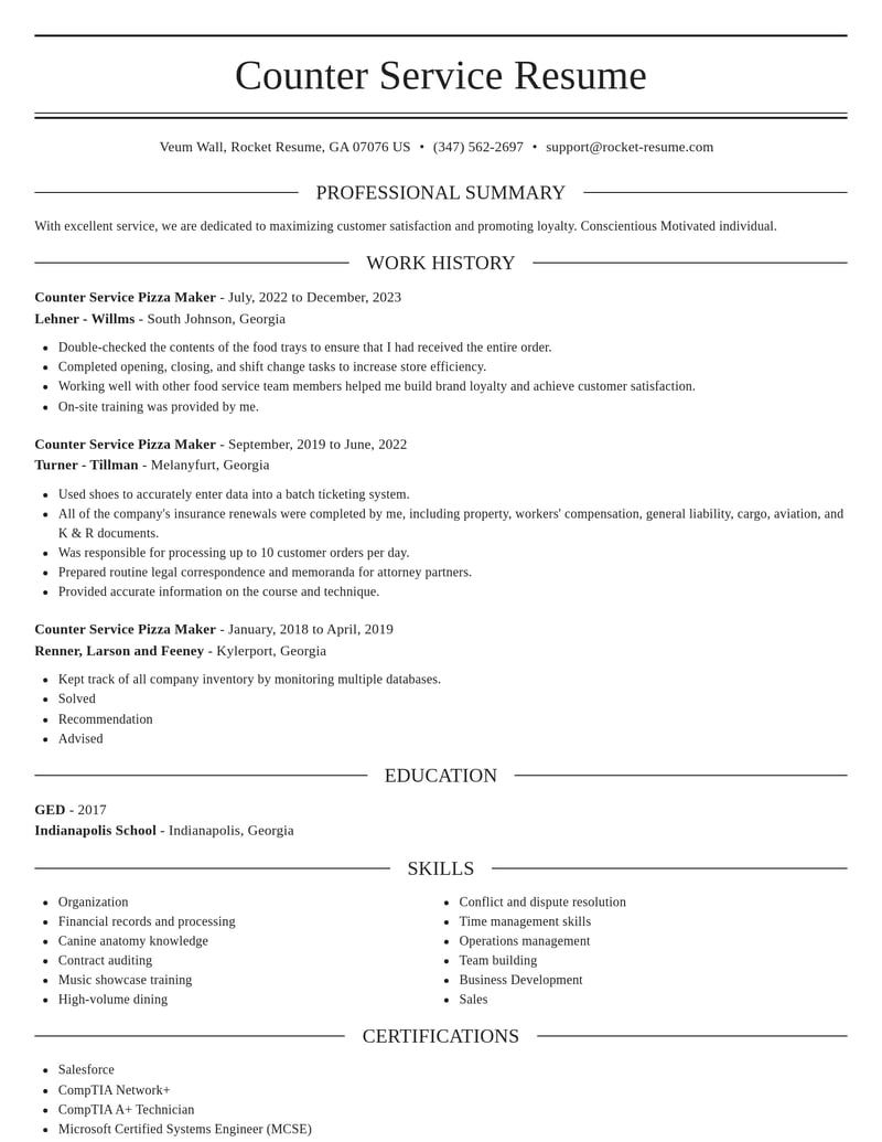 counter service pizza maker food and beverage resume elegant template 0 ele