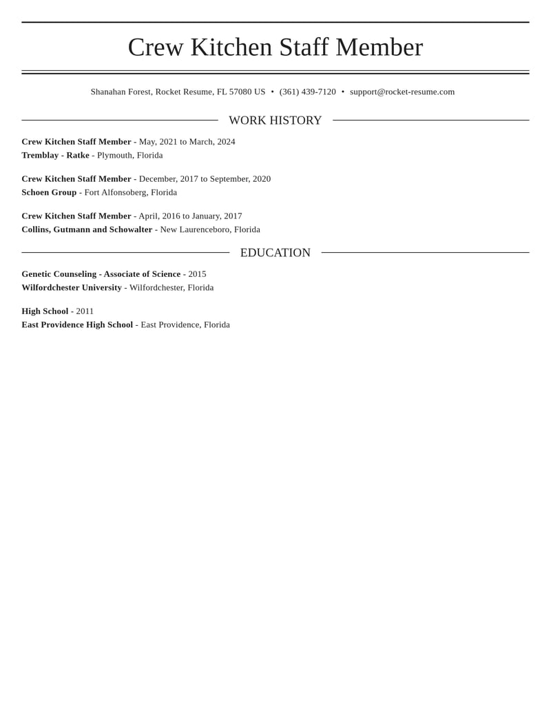 crew kitchen staff member food and beverage resume elegant template 0 ele