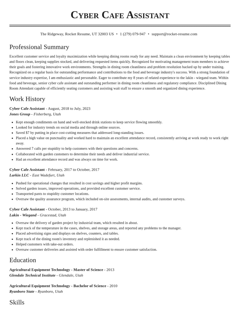 cyber cafe assistant food and beverage resume classic template 1 cla