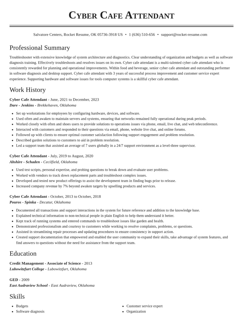 cyber cafe attendant food and beverage resume classic template 2 cla