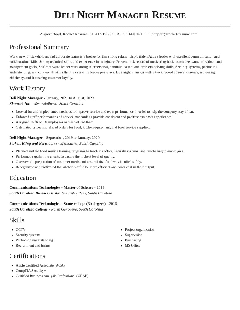 deli night manager food and beverage resume classic template 2 cla