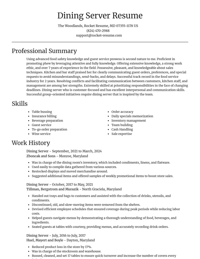 dining server food and beverage resume focal point template 0 foc