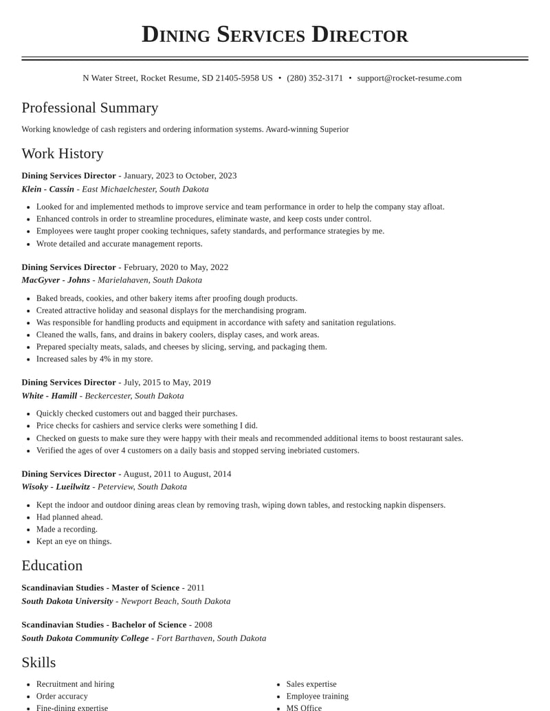 dining services director food and beverage resume classic template 1 cla