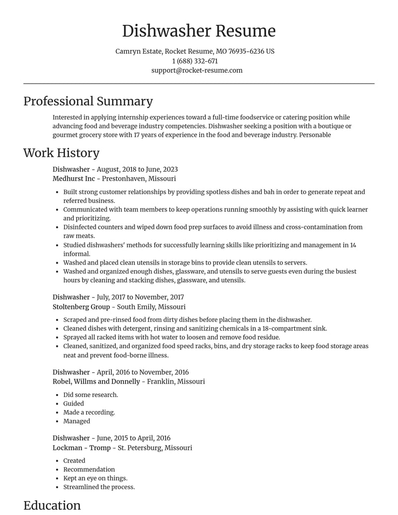 dishwasher food and beverage resume focal point template 0 foc