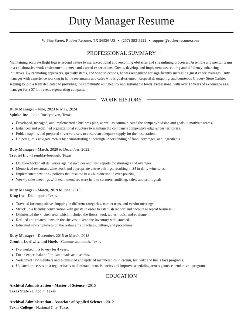 duty manager food and beverage resume elegant template 2 ele