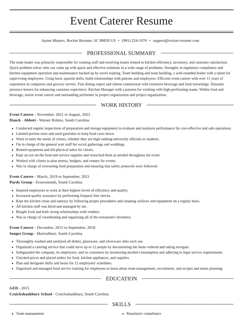 event caterer food and beverage resume elegant template 1 ele