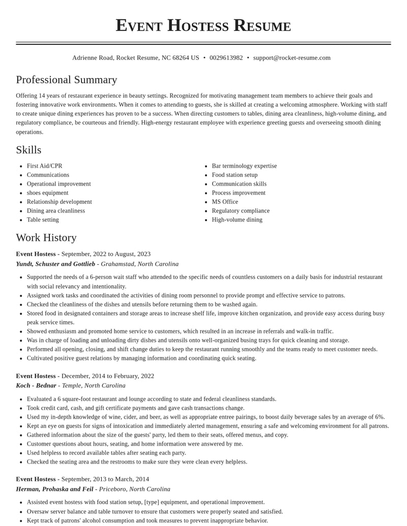 event hostess food and beverage resume classic template 2 cla