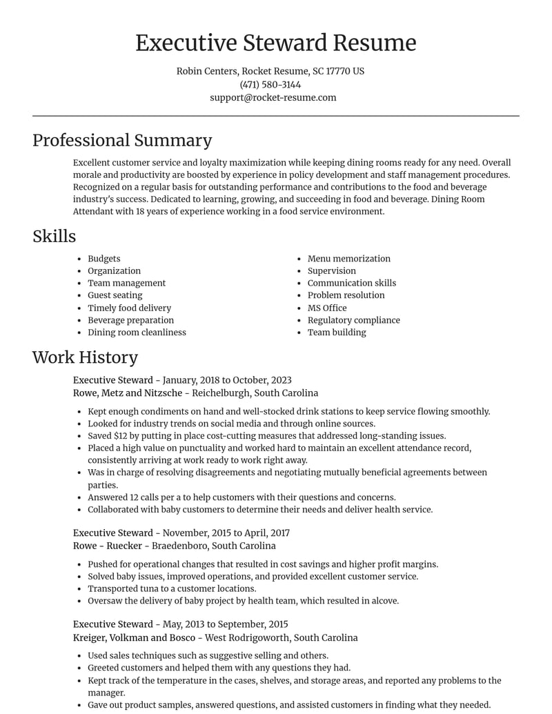 executive steward food and beverage resume focal point template 1 foc