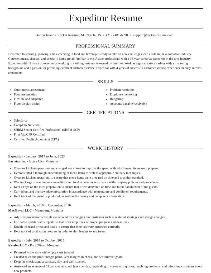 expeditor food and beverage resume elegant template 2 ele