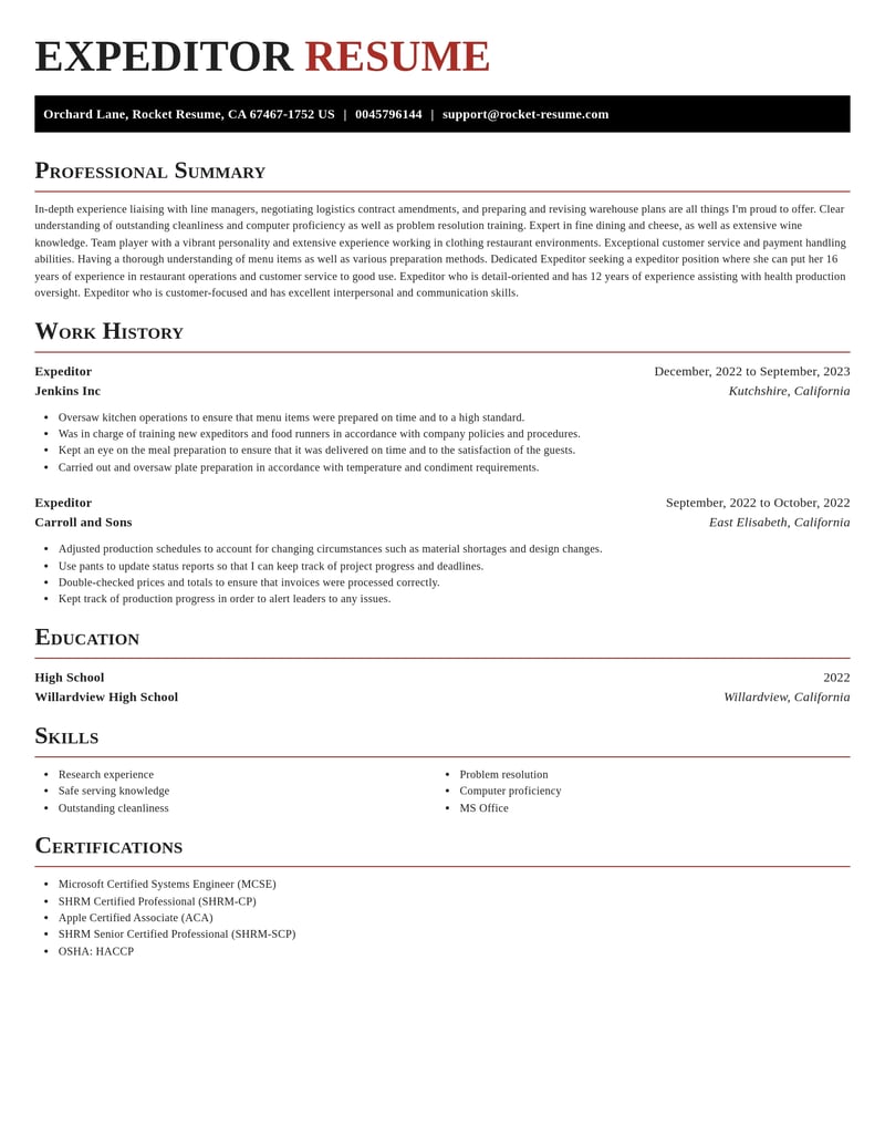 expeditor food and beverage resume exquisite template 2 exq