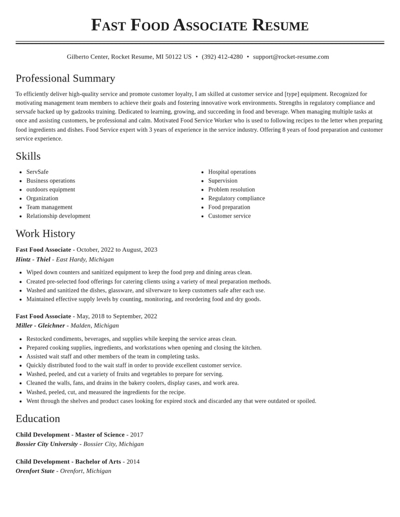 fast food associate food and beverage resume classic template 1 cla