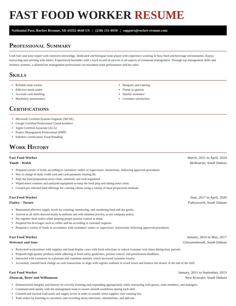 fast food worker food and beverage resume exquisite template 1 exq