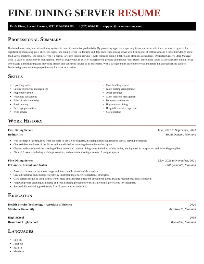 fine dining server food and beverage resume exquisite template 0 exq