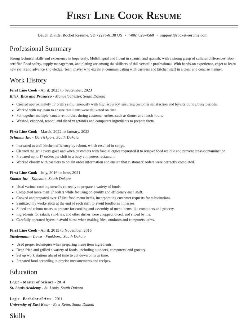 first line cook food and beverage resume classic template 0 cla