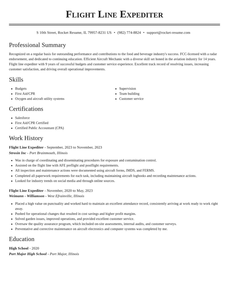 flight line expediter food and beverage resume classic template 2 cla