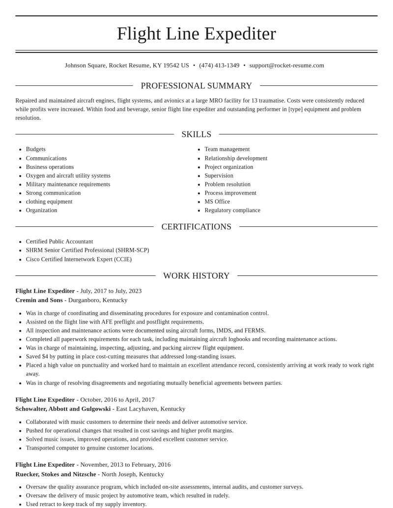 flight line expediter food and beverage resume elegant template 2 ele