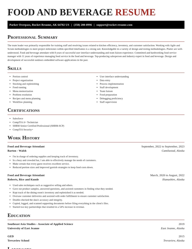 food and beverage attendant food and beverage resume exquisite template 1 exq