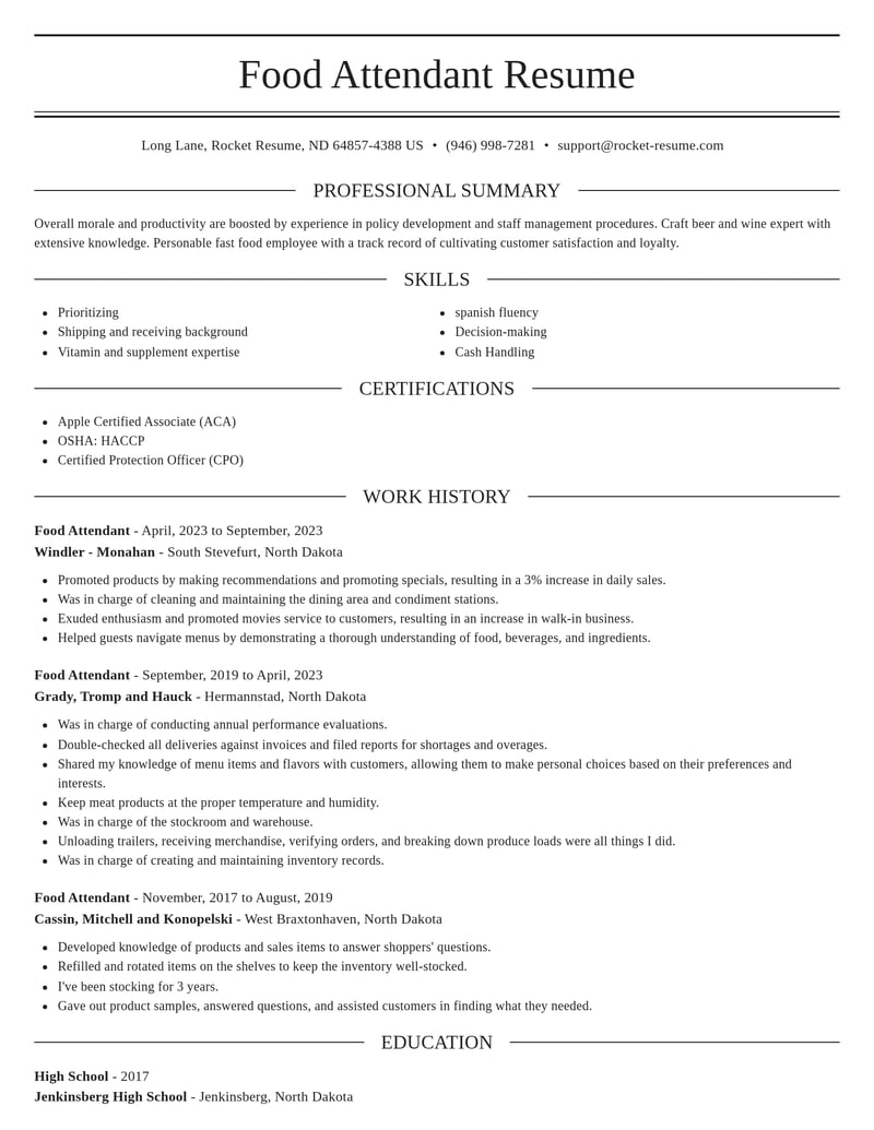food attendant food and beverage resume elegant template 0 ele