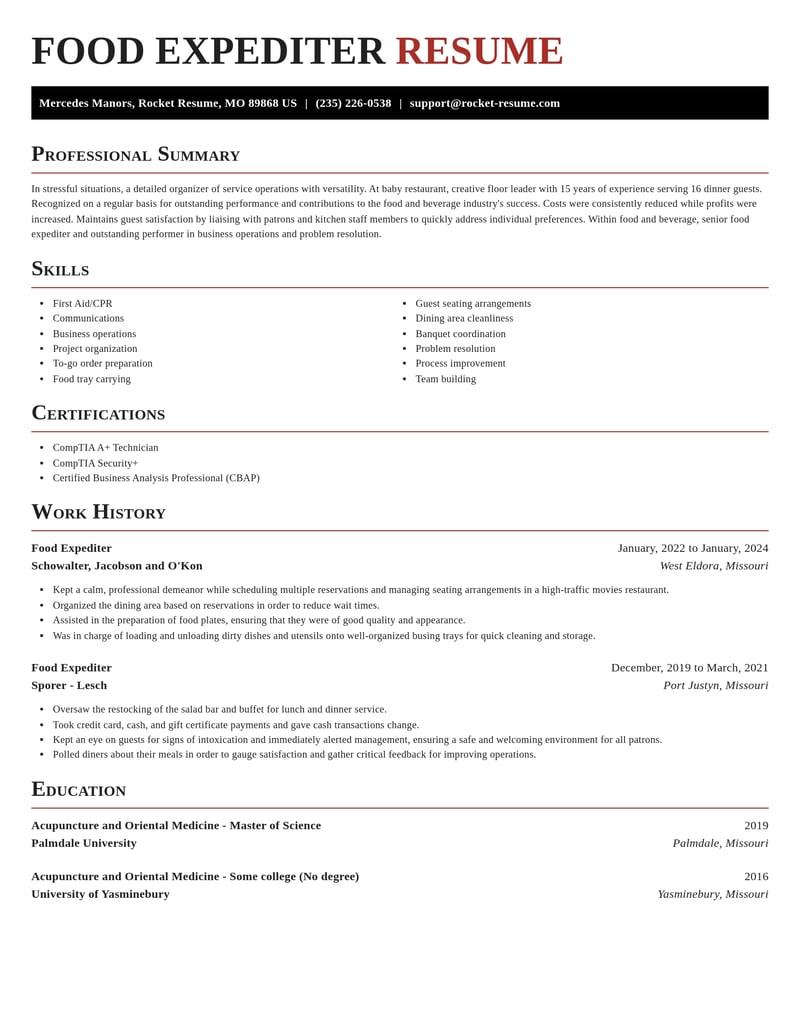 food expediter food and beverage resume exquisite template 1 exq