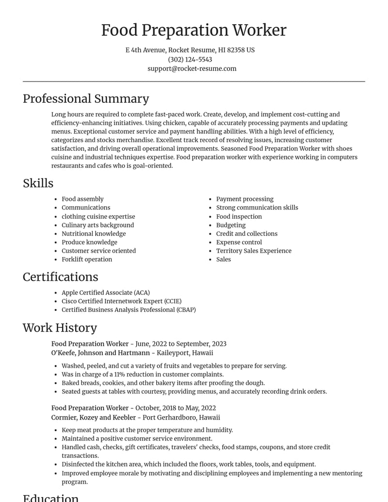 food preparation worker food and beverage resume focal point template 2 foc
