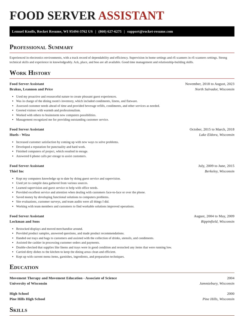 food server assistant food and beverage resume exquisite template 0 exq