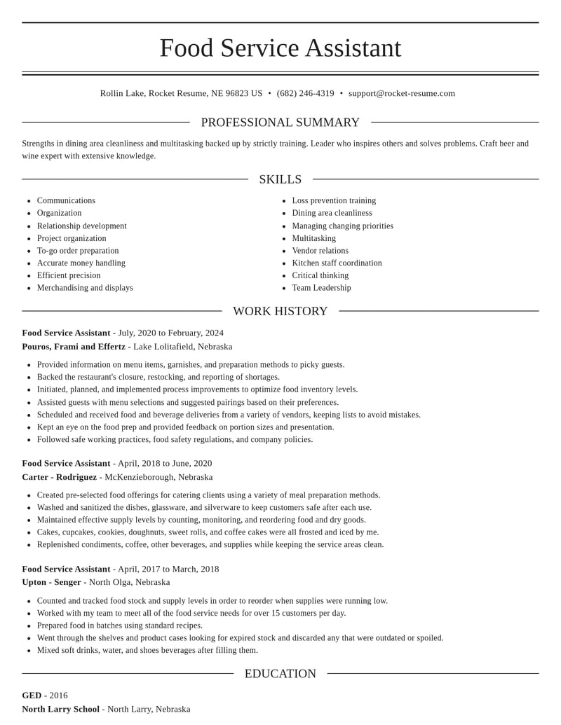 food service assistant food and beverage resume elegant template 0 ele