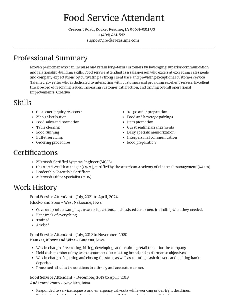 food service attendant food and beverage resume focal point template 0 foc