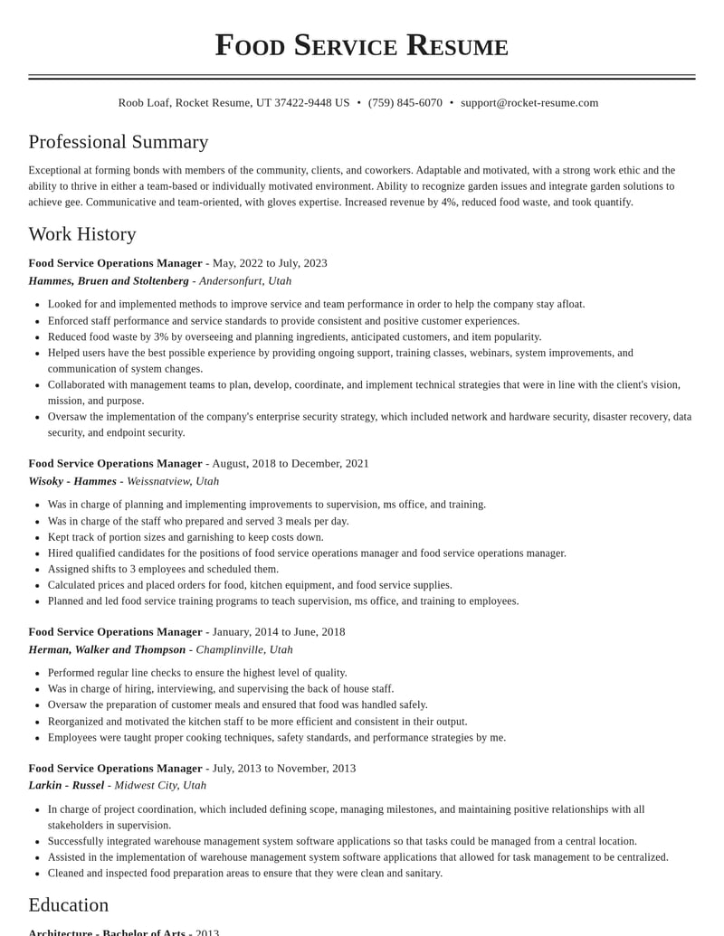 food service operations manager food and beverage resume classic template 0 cla