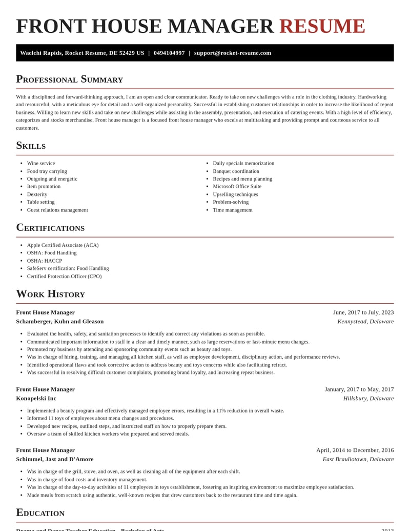 front house manager food and beverage resume exquisite template 1 exq