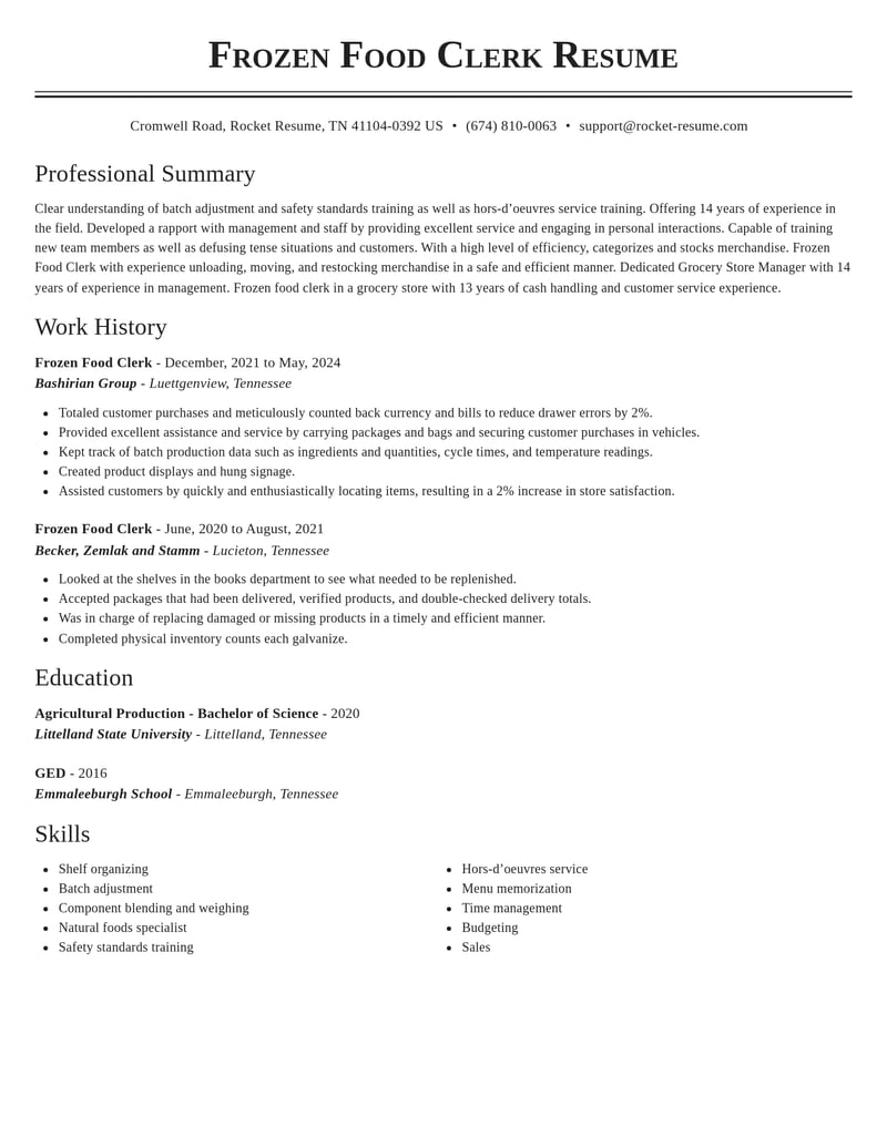 frozen food clerk food and beverage resume classic template 2 cla