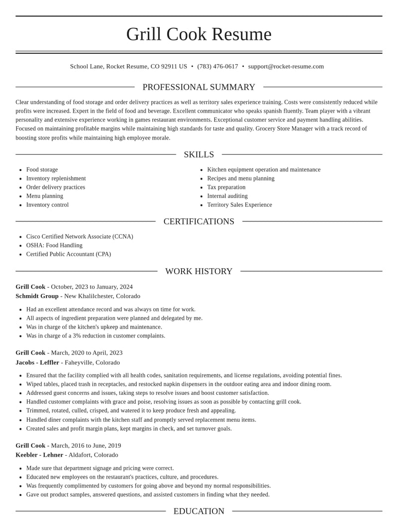 grill cook food and beverage resume elegant template 1 ele