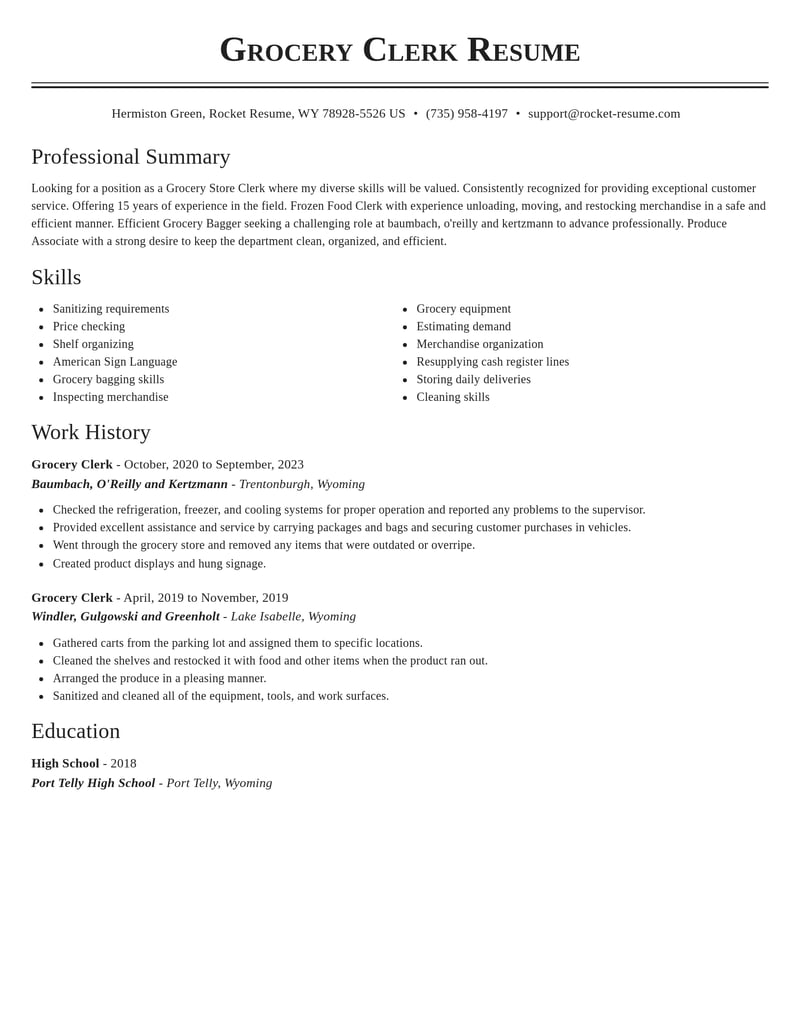 grocery clerk food and beverage resume classic template 1 cla