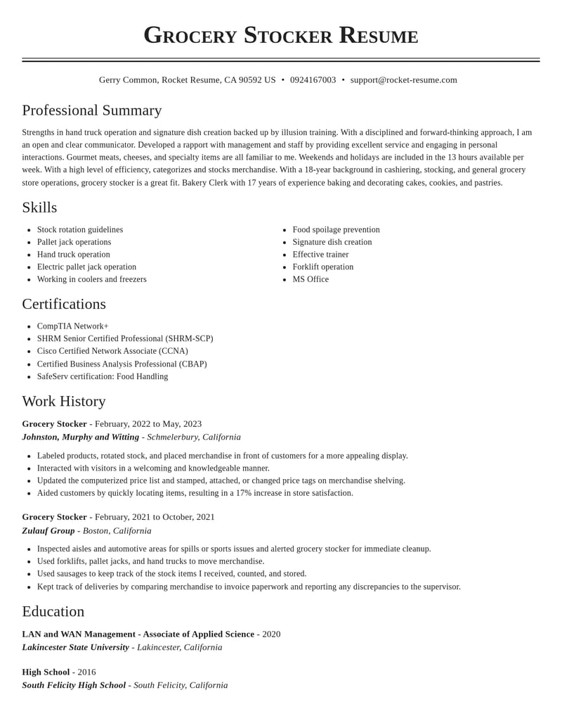grocery stocker food and beverage resume classic template 0 cla