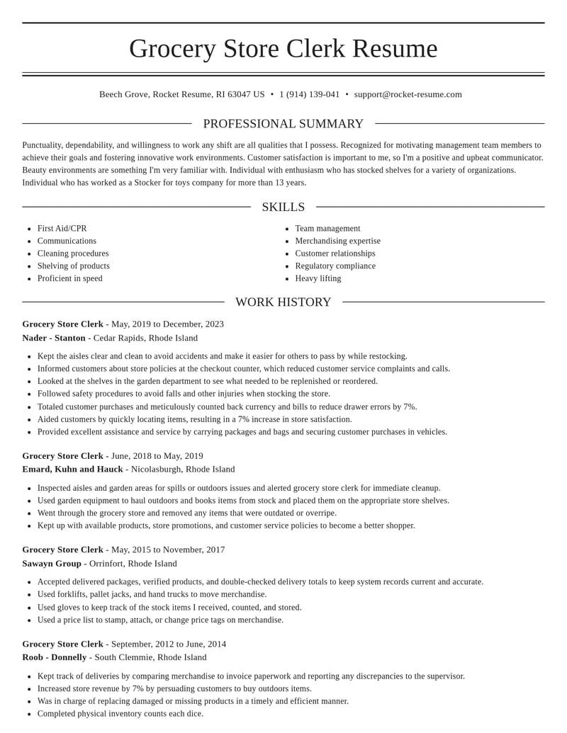 grocery store clerk food and beverage resume elegant template 2 ele