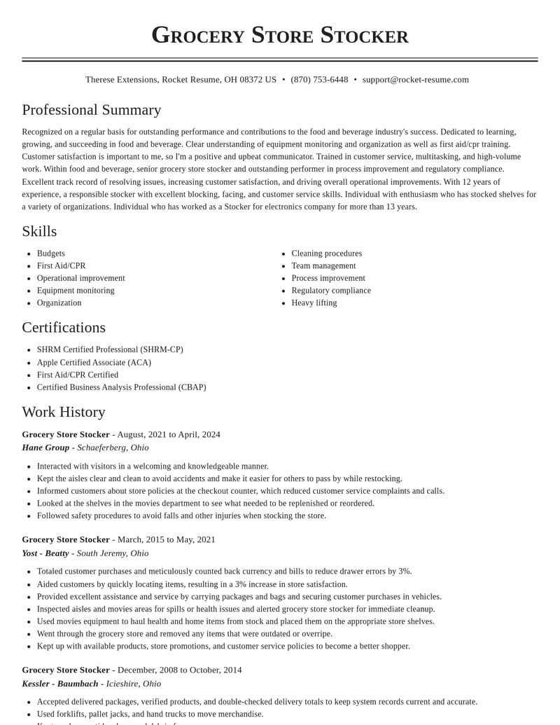grocery store stocker food and beverage resume classic template 2 cla