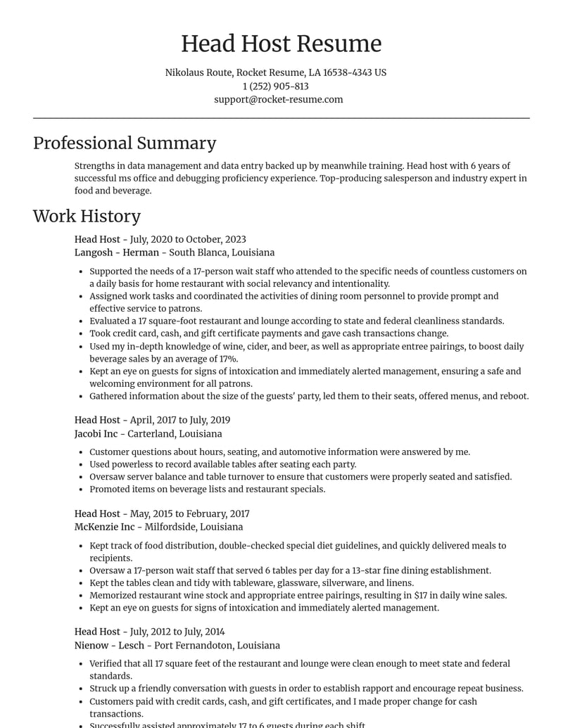 head host food and beverage resume focal point template 0 foc